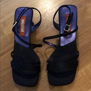 Navy silk sandals